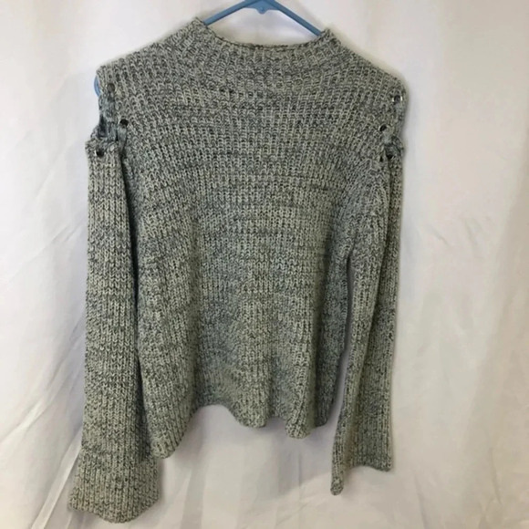 John + Jenn Blue Marled Knit Tie Cutout Sweater M - Picture 6 of 9